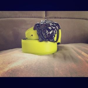 Versace Lime Green Saffiano Leather Palazzo Belt
